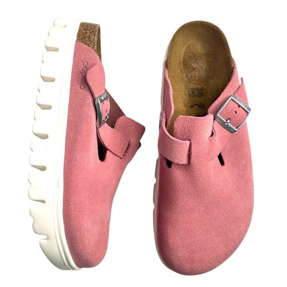 Birkenstock Papillio Boston Chunky Clog Suede Leather Candy Pink Size EU 38 NEW - Picture 8 of 16